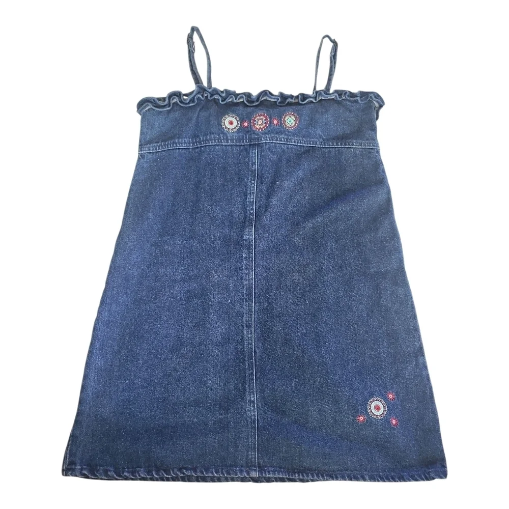 KHQ Sportswear Girls Denim Sundress Size 12 Embroidered Sleeveless